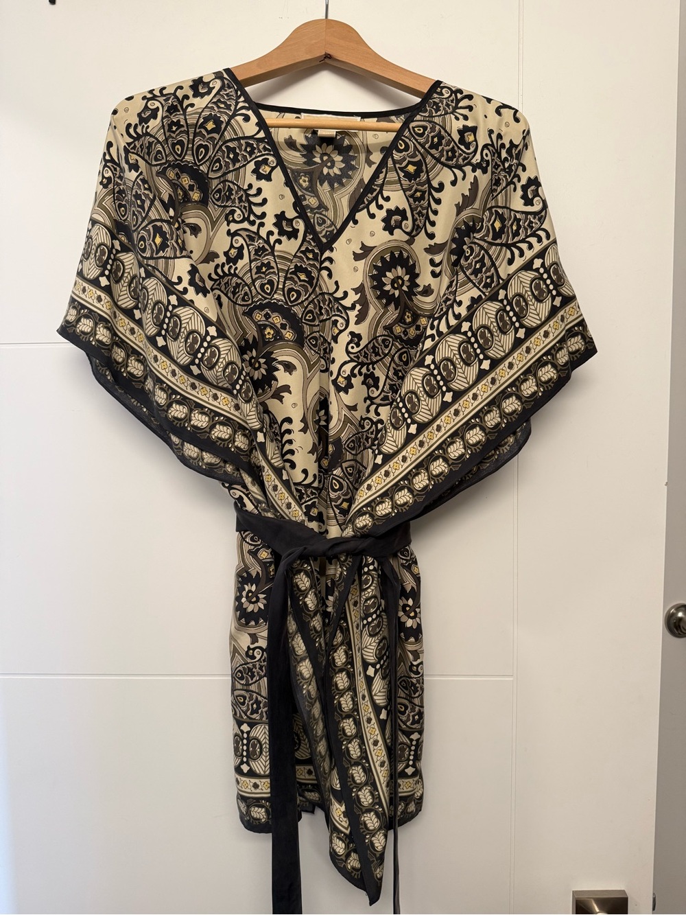Vintage Michael Kors Black and Cream Paisley Wrap Midi Dress